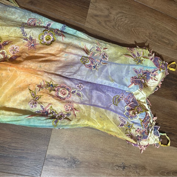 Vintage 100% Silk Dress Vintage Cache Rainbow Dress Prom Vintage Beaded Dress - Picture 17 of 17